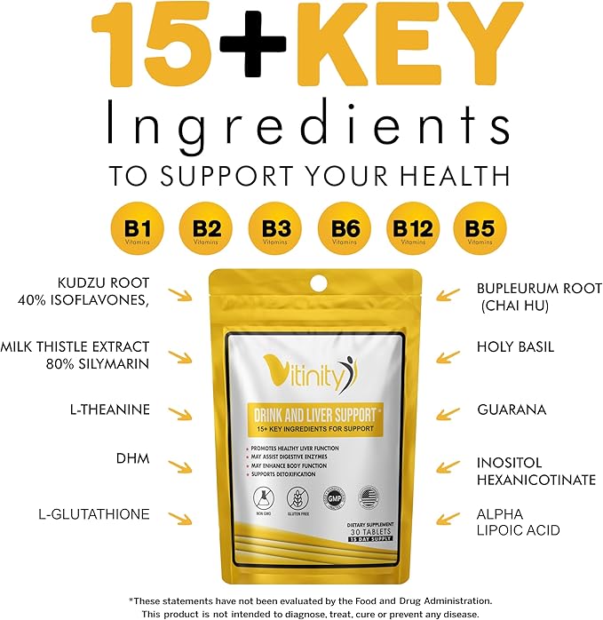 Anti Drink Liver Support Supplement-15+Key Ingredients for Craving Support,Liver Health,Kudzu, Milk Thistle,Holy Basil,DHM,All Natural Cleanse,Gradual Reduction,Nutrient Replenisher Tablets(30 Days)