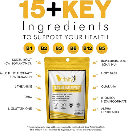 Anti Drink Liver Support Supplement-15+Key Ingredients for Craving Support,Liver Health,Kudzu, Milk Thistle,Holy Basil,DHM,All Natural Cleanse,Gradual Reduction,Nutrient Replenisher Tablets(30 Days)
