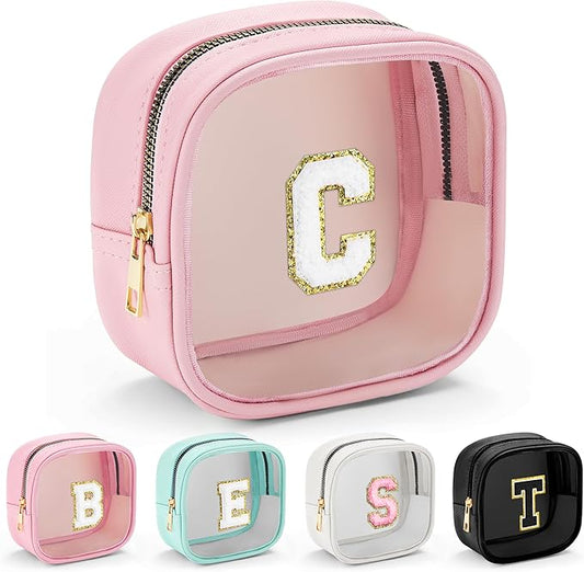 YOOLIFE Mini Makeup Bag | Clear Makeup Bag Toiletry Case | Travel Transparent Cosmetic Bag | Portable Make Up Organizer | Traveling Compact Car Bag for Essentials | Teacher Daughter Gifts | Pink C