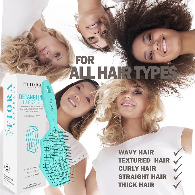 Fiora Naturals Hair Detangling Brush -100% Bio-Friendly Hair Detangler Brush w/Ultra-soft Bristles- Glide Through Tangles with Ease - For Curly, Fine, Women, Men, Kids, Toddlers, Wet and Dry Hair