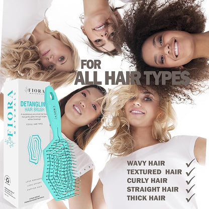 Fiora Naturals Hair Detangling Brush -100% Bio-Friendly Hair Detangler Brush w/Ultra-soft Bristles- Glide Through Tangles with Ease - For Curly, Fine, Women, Men, Kids, Toddlers, Wet and Dry Hair