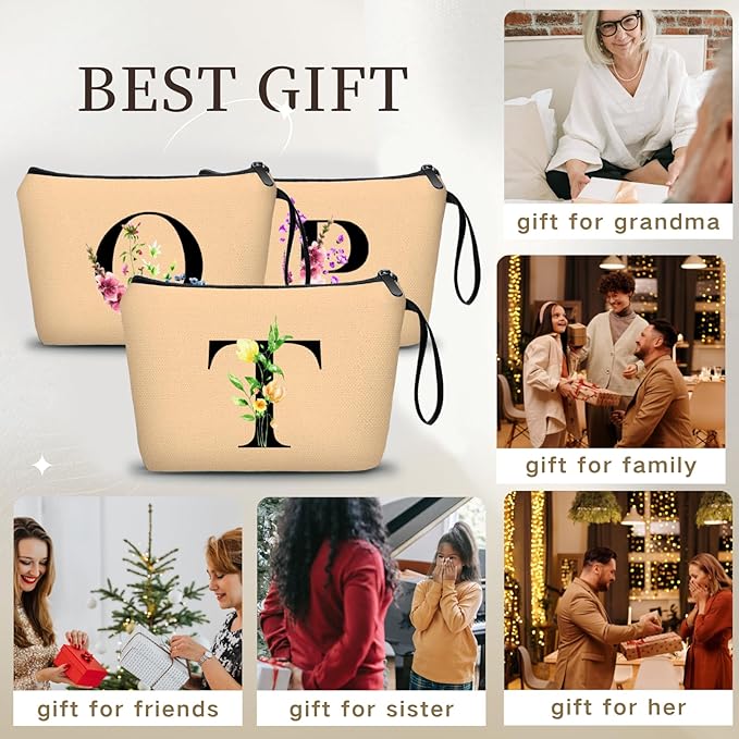 SEAMOON Women Birthday Unique Bride to be Bridal Shower Initial Gifts for Mom Sister Friend Her Teacher Aunt Makeup Cosmetic Bag with Mirror Mothers Day Christmas Graduation T
