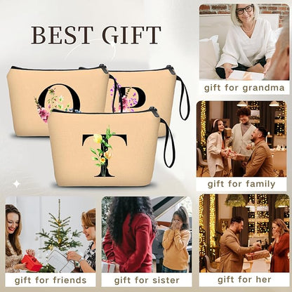 SEAMOON Women Birthday Unique Bride to be Bridal Shower Initial Gifts for Mom Sister Friend Her Teacher Aunt Makeup Cosmetic Bag with Mirror Mothers Day Christmas Graduation T