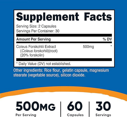 Nutricost Coleus Forskohlii 500mg Serving - Maximum Strength Formula 60 Caps (2 Bottles)