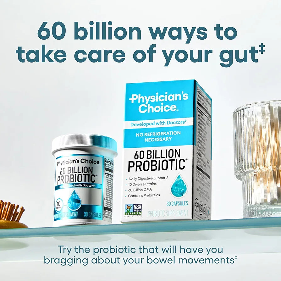 Physician's CHOICE Probiotics 60 Billion CFU - 10 Strains + Organic Prebiotics - Immune, Digestive & Gut Health - Supports Occasional Constipation, Diarrhea, Gas & Bloating - for Women & Men - 60ct