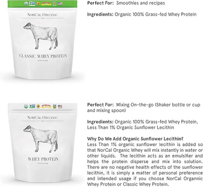 NorCal Organic Unflavored Whey Protein - 2lbs Bulk | 100% Grass-Fed, USDA Certified | Pure, Clean Protein Sourced from Northern California Family Farms