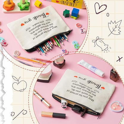 WATINC Appreciation Keychain Thank You Gifts Set - 6Pcs Thank You Key Chains & 6Pcs Proud of You Make a Difference Makeup Cosmetic Bags Inspirational Presents Bulk for Teacher Man Wowen