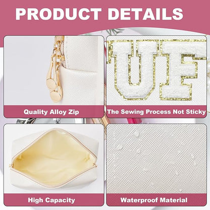 Preppy Patch Stuff Portable Makeup Bag Bulk Pu Leather Cosmetic Bag Waterproof Travel Organizer Zipper Pouch Storage Purse for Women Girls Gift (HZB-BS-STUFF)