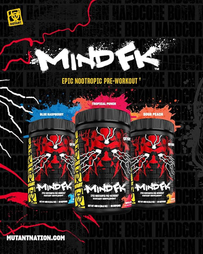 Mutant Mind FK - Epic Nootropic Pre-Workout - Brain Supplement for Mental Focus - 20 Serve - Blue Raspberry - 460g