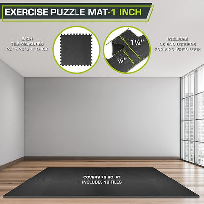 ProsourceFit Extra Thick Puzzle Exercise Mat 1 inch 24 Sq 6 Tiles