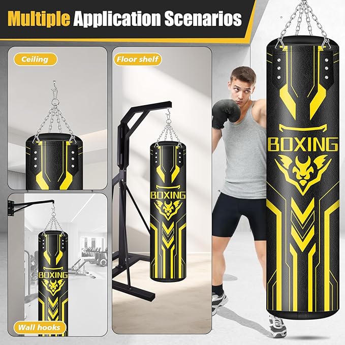 Hanging Punching Bag for Adults, 4ft PU Leather Heavy Boxing Bag Set, Hanging Bag Boxing Equipment for MMA Karate Kickboxing Boxing Home Gym