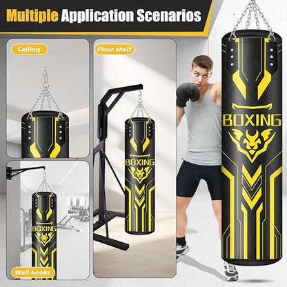 Hanging Punching Bag for Adults, 4ft PU Leather Heavy Boxing Bag Set, Hanging Bag Boxing Equipment for MMA Karate Kickboxing Boxing Home Gym