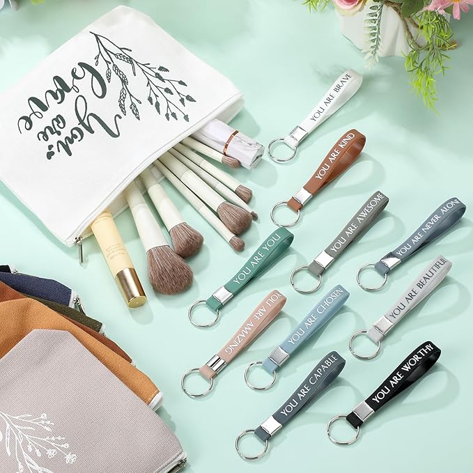 Inbagi 10 Set Inspirational Gifts Bulk for Women with 10 Keychains and 10 Bags Thank You Employee Appreciation for Adults
