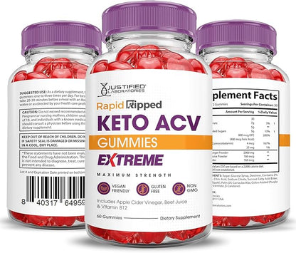 (10 Pack) Rapid Ripped Keto ACV Gummies Extreme 2000MG Rapidripped Keto Gummies Apple Cider Vinegar Formulated with Pomegranate Beet Juice Powder B12 Vegan Non GMO 600 Gummys