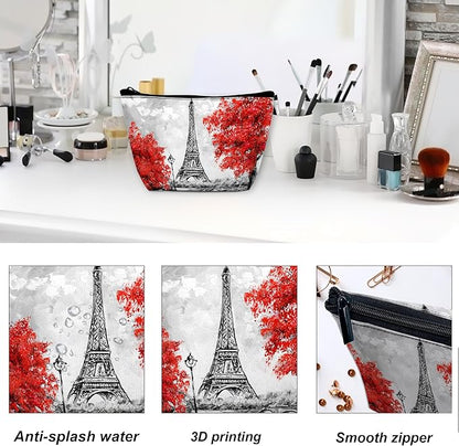 Eiffel Tower Makeup Bag for Purse, Waterproof Funny Paris Cosmetic Bag for Women, Zipper Travel Toiletry Pouch Gift 9.5×5.9 Inch