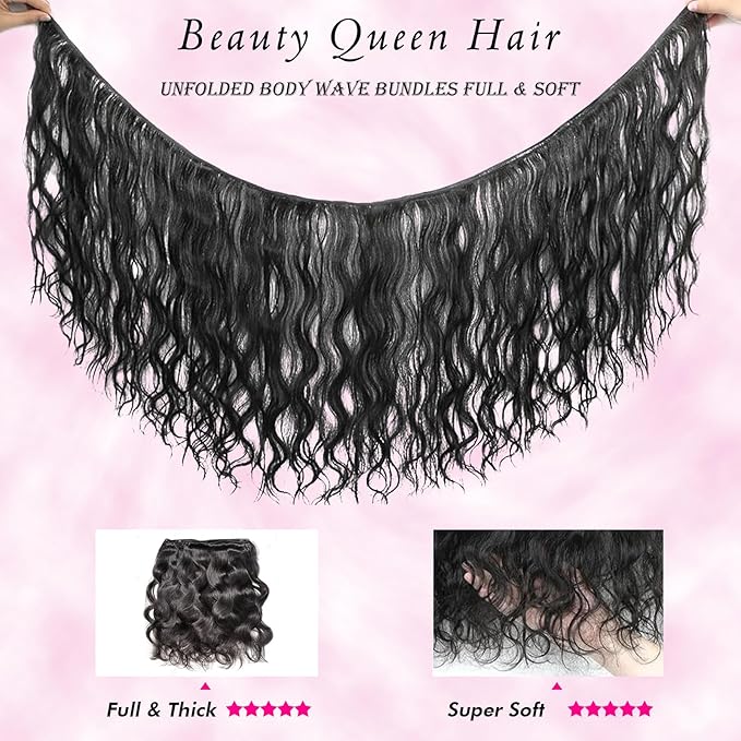 Beauty Queen 16A Body Wave Bundles Human Hair (22, 20, 18 Inch) 100% Unprocessed Virgin Remy Human Hair Full And Thick Quick Weave Hair Bundles Natural Color Hair Extensions