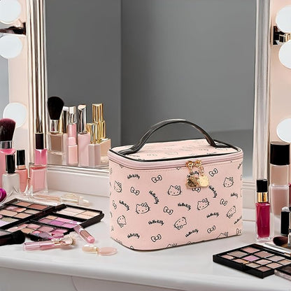 AmBealla Make up Bag Travel Cosmetic Bags Brush Holder Zipper Pouch Case Organizer Cute Organizer Suitable for Purse for Women (Light Pink Bucket Bag)