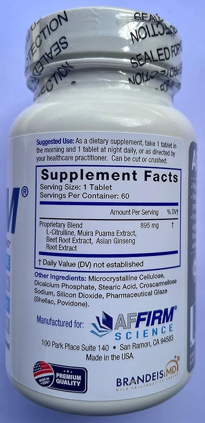 Affirm ffirm Science L-Citrulline Dietary Supplement 750mg 60 Tablets | Circulation and Male Performance | Created by Dr. Judson Brandeis