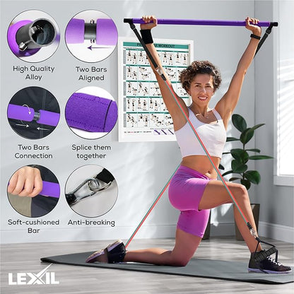 LEXIL Portable Pilates Bar Exercise Kit-Stackable 3 Pairs (15, 20, 20, 30LB) 30LB) -