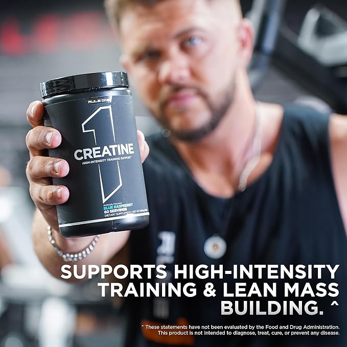 Rule 1 Creatine Powder – Pure Micronized Creatine Monohydrate for High-Intensity Exercise and Lean Body Mass Support, Flavored and Unflavored (60 Servings, Blue Rasperry)