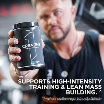 Rule 1 Creatine Powder – Pure Micronized Creatine Monohydrate for High-Intensity Exercise and Lean Body Mass Support, Flavored and Unflavored (60 Servings, Blue Rasperry)