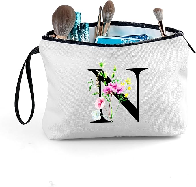 SEAMOON Bride to be Birthday Womens Unique Initial Monogram Gifts for Women Mom Personalized Travel Makeup Cosmetic Bag with Mirror Valentines Mothers Day Christmas Graduation N