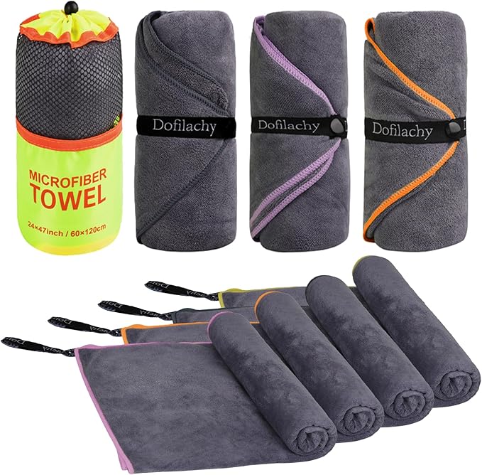 Dofilachy 4 Pack Camping Towel - Quick Dry (4, Yellow)