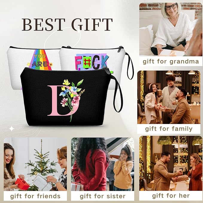 SEAMOON Women Birthday Unique Initial Funny Gifts for Teenage Girl Sister Friends Bridesmaid Personalized Travel Make up Cosmetic Bag with Mirror Valentines Mothers Day Christmas Graduation D