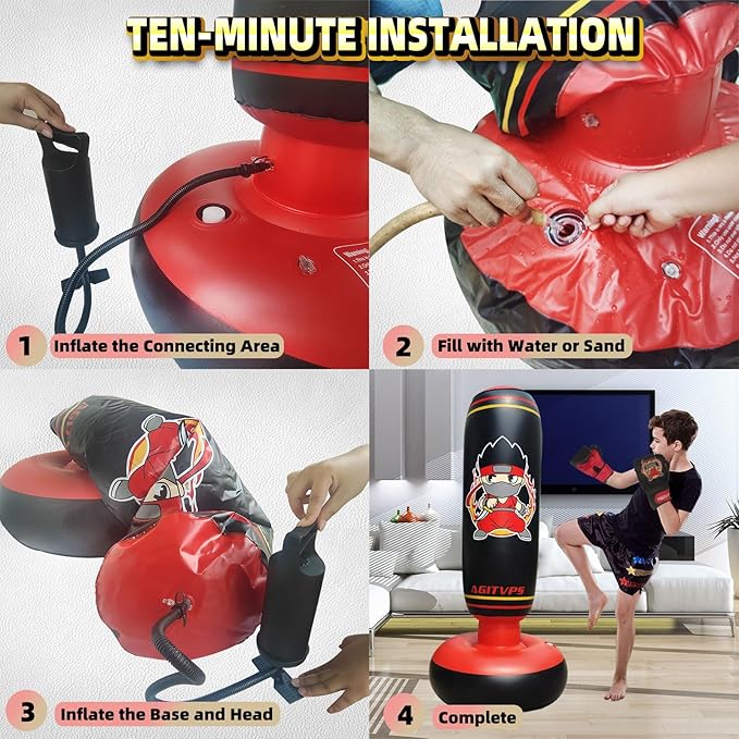 Inflatable Punching Bag Set, 66" Punching Bag for Boys & Girls Aged 8-12 with Kids Boxing Gloves, Super Air Pump | Suitable for Children's Daily Exercise, Happy Family Time