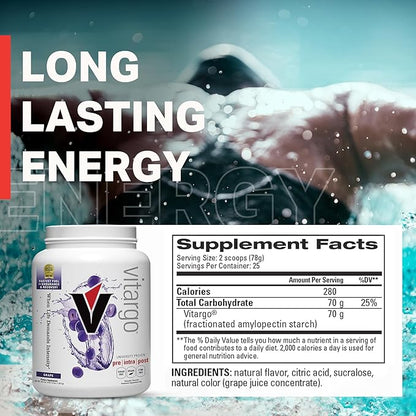 Vitargo Carbohydrate Powder | Feed Muscle Glycogen 2X Faster | 4.4 LB Grape Pre Workout & Post Workout | Carb Supplement for Recovery, Endurance, Gain Muscle Mass