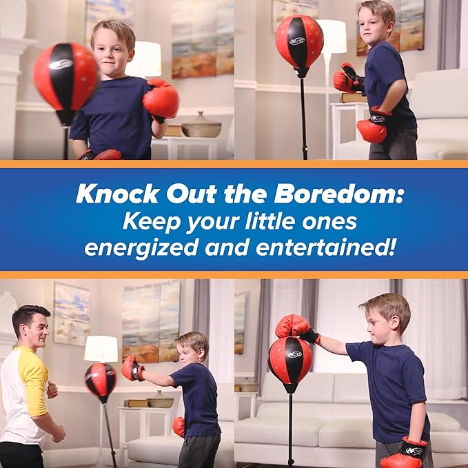 NSG Punching Bag for Kids & Boxing Gloves Set - Adjustable Freestanding Speed Bag with Spring-Loaded Stand, Junior Boxing Gloves & Hand Pump - Portable, Easy Assembly for Boys, Teens, Toddlers Ages 4+