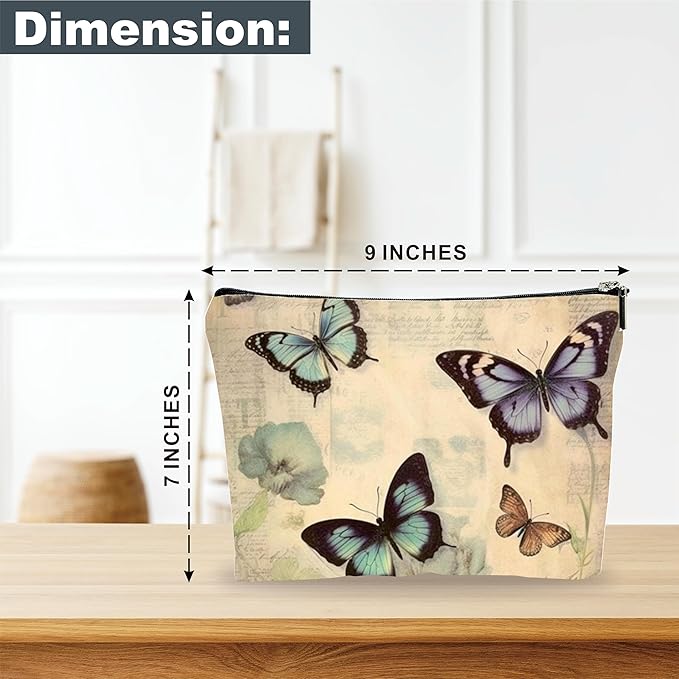 Vintage Makeup Bag - Distressed Butterfly - Drawing Printing Cosmetic Bag, Toiletry Bag Gift For Girls, Teen, Personal Care & Accessories - A15