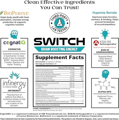 CoreBody Switch Energy Drink Mix -Nootropics Brain Support Supplement for Memory & Focus, Sugar Free Energy Booster with Nootropics, Alpha GPC, All Day Energy and Focus* (Tropical Punch)
