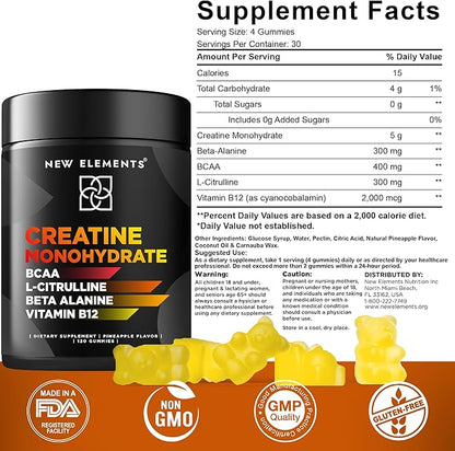 Creatine Monohydrate Gummies 5mg with BCAA L-Citrulline Beta Alanine & Vitamin B12 | The Ultimate Energy Booster
