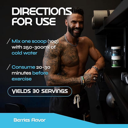COURA Pre Workout Berries Flavor 300g - 10.5 Ounces - Protein Powder - Energy Boost - Supports Focus and Endurance - Cordyceps - Ideal for Athletes - Gluten-Free