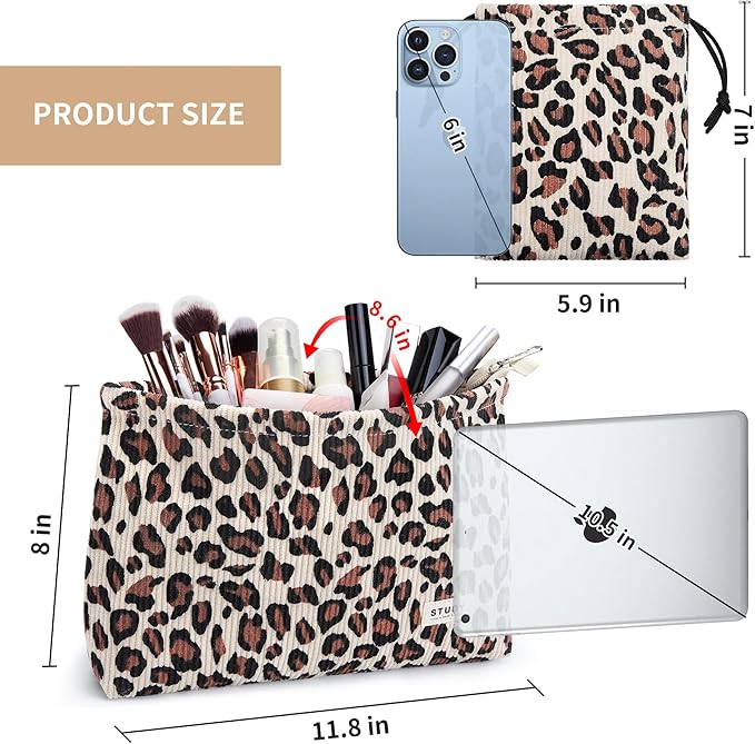 WLLWOO Makeup Bag-2pcs Smile Face Corduroy Cosmetic Bag Zipper Interior Waterproof Pencil Case Coin Purse Travel Toiletry Small Makeup Pouch For Women