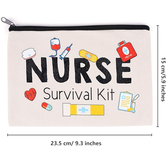 Kolewo4ever 8 Pieces Nurse Survival Kit Makeup Bags Nurse Appreciation Gifts CNA Week Gifts, Funny Cosmetic Bag, Practitioner Gifts, Toiletry Bag for Supplies