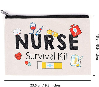 Kolewo4ever 8 Pieces Nurse Survival Kit Makeup Bags Nurse Appreciation Gifts CNA Week Gifts, Funny Cosmetic Bag, Practitioner Gifts, Toiletry Bag for Supplies