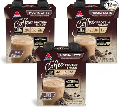 Atkins Mocha Latte Iced Coffee Protein Shake, 15g Protein, Low Glycemic, 4g Net Carb, 1g Sugar, Keto Friendly