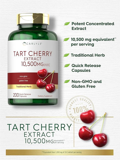 Carlyle Tart Cherry Capsules | 10,500mg | 200 Pills | Max Potency | Non-GMO, Gluten Free | Tart Cherry Juice Extract