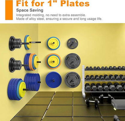 Weight Plate Rack, Wall Mount Weight Plate Holder for 1" Plates, 5 Pack Weight Storage Racks Home Gym Organizer