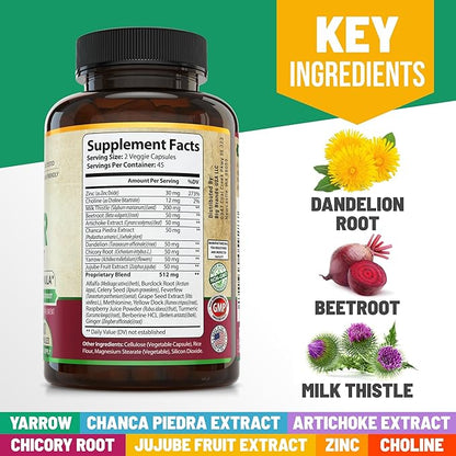 Advanced Liver Cleanse Detox & Repair Formula for Adult with Milk Thistle, Organic Liver Detox & Support Supplement for Men and Women, 90 Pills Liver Repair & Detox Support, 512mg (45-Day Supply)