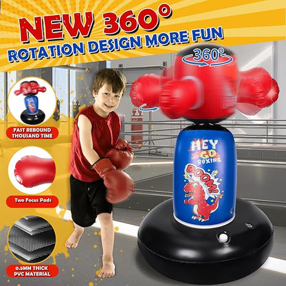 Punching Bag for Kids, Hyperzoo 360°Rotating Inflatable Kids Heavy Punching Bags, Freestanding Heavy Boxing Bag Toy Christmas Birthday Gift for Boys Girls 3-12 Karate, Taekwondo