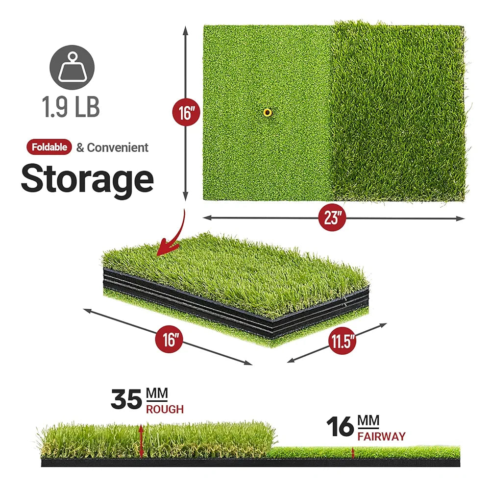 SAPLIZE Foldable Heavy-Duty Golf Hitting Mat, Practice Mat with 10mm EVA Rubber Backing, Larger Size for Indoor/Outdoor Swing and Chipping Practice, Anti-Deformation