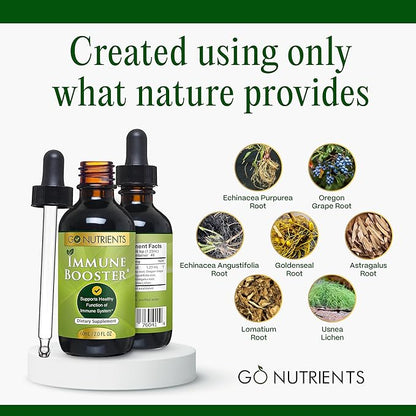 Go Nutrients Immune Boosters for Adults and Kids - Immune Support Supplement with Echinacea Goldenseal & More - 7 in 1 Immunity Supplement - Fast Acting for Onset of Symptoms - 2.0 oz. | 48 Servings