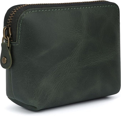The Antiq Leather Cosmetic Bags Make Up Bags for Women - Handmade Makeup Case Small Makeup Bags Jewelry Coin Pouch, Toiletry Bag for Men, Travel Cosmetic Pouch For Purse- Forest Green