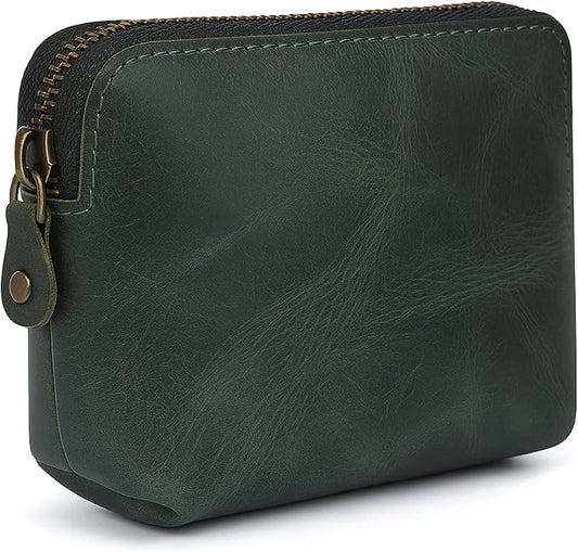 The Antiq Leather Cosmetic Bags Make Up Bags for Women - Handmade Makeup Case Small Makeup Bags Jewelry Coin Pouch, Toiletry Bag for Men, Travel Cosmetic Pouch For Purse- Forest Green