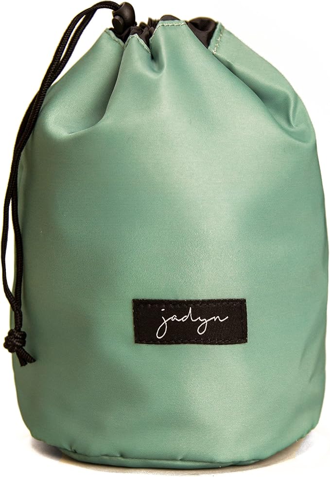Jadyn Durable Cinch Top Makeup Organizer - Compact Travel Makeup Bag - 7 Interior Pockets for Cosmetics - Drawstring Toiletry Travel Bag for Women - 6L Storage Capacity - (Sage Green)