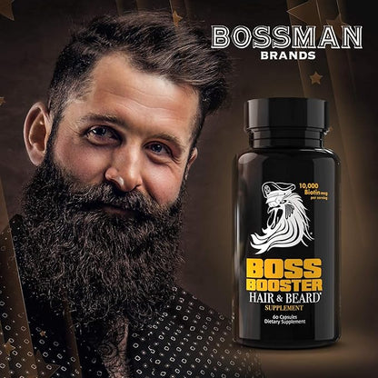 Bossman Boss Booster - Beard Growth Supplement Products for Men - 10,000 MCG Biotin and MSM - Hair Growth Vitamins and Beard Care