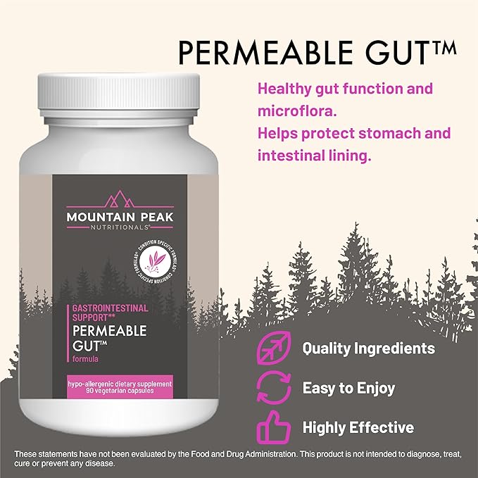 Mountain Peak Nutritionals Permeable Gut Formula - Helps Protect Stomach & Intestinal Lining - Leaky Gut & Gastro Support Supplement - Hypoallergenic Dietary Supplement (90 Vegetarian Capsules)
